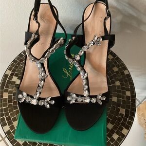 Lauren Lorraine Black Heels with Crystal Accents 9.5